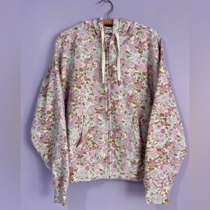 NWT Victoria’s Secret PINK Campus Fleece Zip-Up Snow Heather Floral Hoodie SZ M